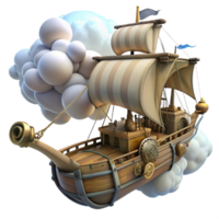 Cloud Sailing Ship Adventure Awaits A whimsical 3D render of a sailing ship in the clouds, capturing the essence of adventure and fantasy. png