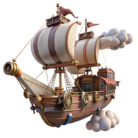 Steampunk Airship Adventure A whimsical 3D render of a steampunk airship, capturing the essence of adventure and retro-futuristic design. png