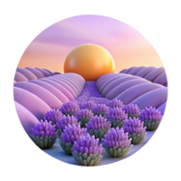 Sunset Serene with Purple Hills and an Orb in a Radiant Three Dimensional Scene of Nature png