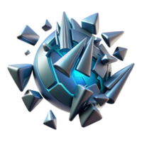 Abstract 3D Render of Shattered Metallic Sphere with Spikes png
