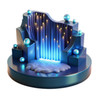 3D Render Abstract Blue Waterfall Background with Illuminated Pearls png