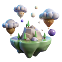Floating Island 3D Cloudscape A magical scene of an island navigating the digital skies, brought to life in a stunning three-dimensional render. png
