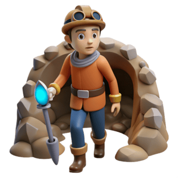 minero explorador cueva Tres dimensional hacer en un dinámica escena de aventuras png