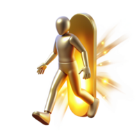 Golden Figure Entering Portal A dynamic depiction of a figure navigating a world of portals, its surface glowing with golden hues in a digital world. png