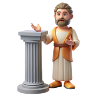 Three Dimensional Cartoon Sage at a Column in a Whimsical Scene of Wisdom png