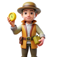 Explorer with Pocket Watch and Canteen - A dynamic depiction of an explorer with a pocket watch and canteen capturing the essence of historical elements and adventure png