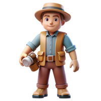 Three Dimensional Cartoon Explorer with Bottle in a Playful Scene with Dynamic Action png