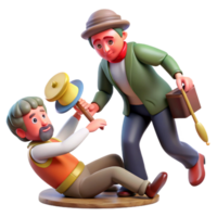 3D Cartoon Men Playful Scene A whimsical scene featuring cartoon characters in a playful setting, brought to life in a vibrant three-dimensional render. png