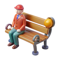 3D Render Person Sitting on Park Bench A realistic 3D render of a person sitting on a park bench, capturing the essence of relaxation and urban life. png