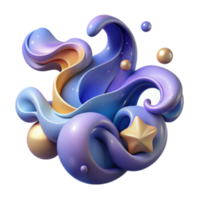 Abstract 3D Render of Swirling Galaxy-like Forms with Stars png
