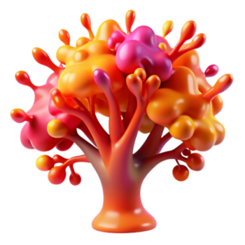 Vibrant 3D Render of an Abstract Tree with Colorful Blobs png