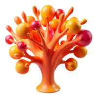 Abstract 3D Render of a Colorful Tree with Orange and Red Spheres png