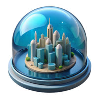 Cityscape in a Dome A futuristic 3D depiction of a cityscape enclosed in a dome, blending urban design with advanced technology. png