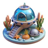 Undersea Dome Home A magical scene of a home navigating the undersea world, capturing the essence of enchantment in a digital realm. png