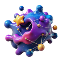 Abstract 3D Render of Colorful Galaxy-like Blob with Stars and Connections png