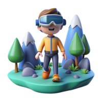 3D Avatar Hiking in Mountains A realistic 3D render of an avatar hiking through mountainous terrain, capturing the essence of exploration and adventure. png