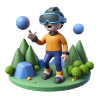 VR User in Virtual Mountain Scene A dynamic depiction of a user navigating a virtual mountain scene, capturing the essence of virtual reality in a digital world. png