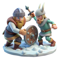 Vikings Battle 3D Render - A dynamic 3D render of a battle between vikings capturing the essence of historical elements and intense action png