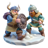 Viking Battle 3D Render A dramatic 3D render of a Viking battle, capturing the essence of historical warfare and intense action. png