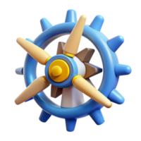 3D Cartoon Turbine Render, Blue and Yellow Gear Propeller Illustration png