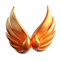 Golden Wings 3D Render - A majestic 3D render of wings crafted in gold highlighting their regal presence and intricate design png