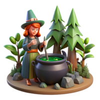 Witch Brewing Potion in Forest - A mystical depiction of a witch brewing a potion in a forest capturing her enchanting presence and magical abilities png
