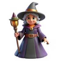 Cute Witch with a Lantern in a Whimsical Three Dimensional Scene png