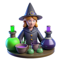 Witch Brewing Potion in a Three Dimensional Render with Mystical Elements and Enchanting Atmosphere png