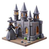 Witch at a Castle A mystical 3D render of a witch at a castle, capturing her enchanting presence and magical elements. png