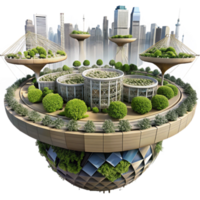 Futuristic Eco-City 3D Illustration Lush Greenery Sustainable Architecture png