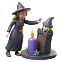 Witch and Apprentice with a Candle in a Whimsical Three Dimensional Scene of Enchantment png