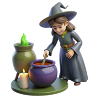Witch Brewing Potion 3D Render A magical scene of a witch brewing a potion, captured in a stunning three-dimensional render. png