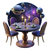 Cosmic Dinner A 3D Render of a Romantic Table Setting Against a Nebula Background png