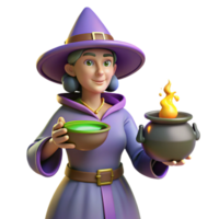 Witch, Potion, Cauldron, Halloween A magical scene of a witch brewing a potion in a cauldron, capturing the essence of Halloween in a digital world. png