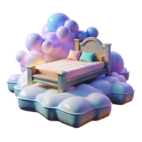 Dreamy 3D Render of a Bed on Clouds, Pastel Colors, Sweet Dreams Illustration png