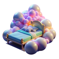 Dreamy 3D Render of a Bed in a Bubble Cloud, Peaceful Sleep Illustration png
