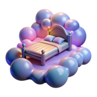 3D Render of a Bed on Clouds Dreamy Sleep Illustration png