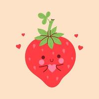 Cute strawberry with a heart in her hands. graphics. vector