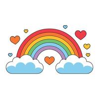 flat colorful rainbow with hearts and clouds on white background vector
