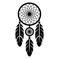 Dream catcher design featuring multiple feathers and intricate web patterns in black and white style vector
