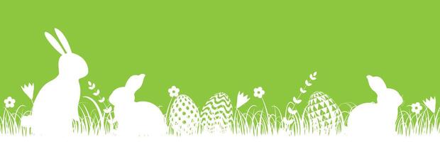 Easter featuring rabbits and Easter eggs. Horizontal Easter background vector