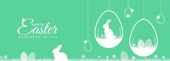 Easter featuring rabbits and Easter eggs. Horizontal Easter background with rabbits, flowers, and eggs. vector