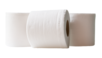 A small pile of three rolls of white tissue paper isolated with clipping path in file format png