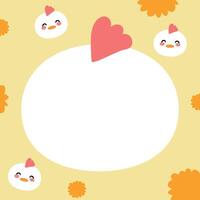 Cute hen face head in paper note.Stationary template.Farm bird animal character cartoon design.Image for card,sticker,paper sheet.Kawaii vector