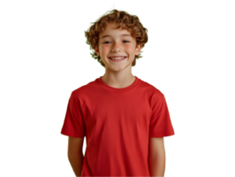 Cheerful Boy in a Bright Red T-Shirt for Visual Use png
