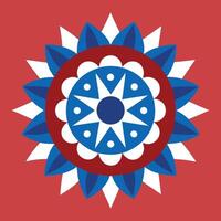 a red, white and blue flower on a red background vector