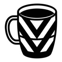 a black and white coffee cup with a chevron pattern vector