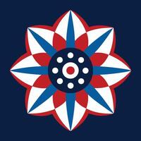 a red, white and blue flower with a center star vector
