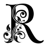 the letter r is decorated with a floral design vector