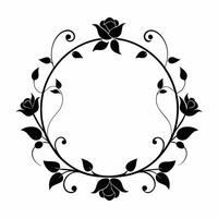 a black and white floral frame with roses vector